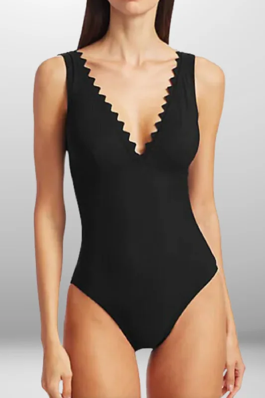 Ines V-Neck One-Piece in Black