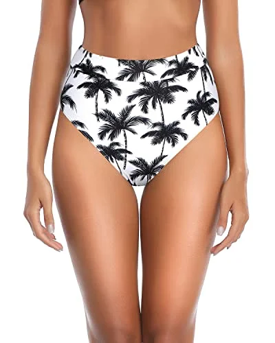 Flattering High Waisted Bathing Suit Bottoms Tummy Control Bikini Bottom-White Coconut