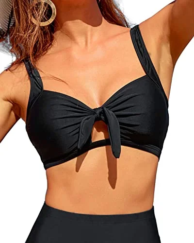 Chic And Fashionable Flounce Ruffle Push Up Bikini Top-Black