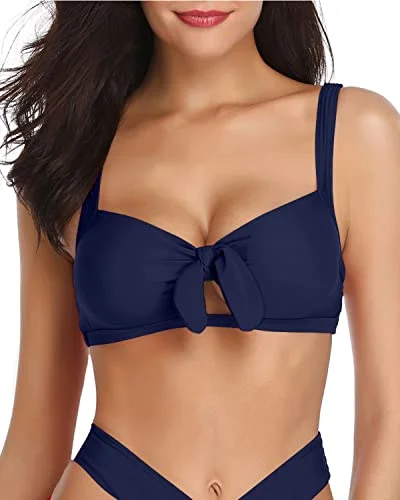 Gorgeous And Vibrant Solid Color Push Up Bikini Top-Navy Blue