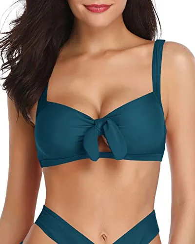 Flirty And Alluring Bowknot Pattern Push Up Bikini Top-Teal