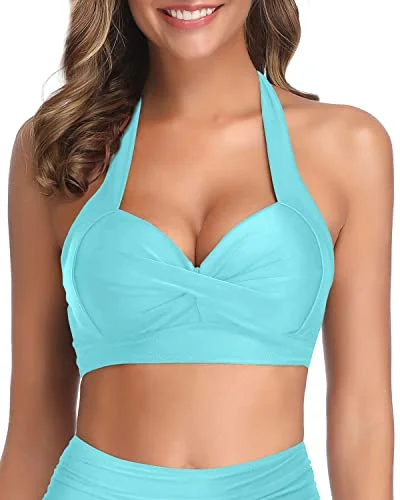 Extra Tie Back Halter Retro Bikini Top For Women-Mint Green