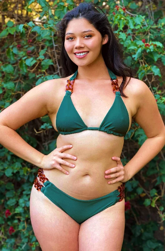 Halter Swimsuit - Hunter Green Acrylic Chain Bikini Set